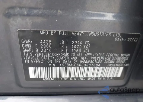 2014 Subaru Legacy 2.5I Premium from USA, damaged, VIN 4S3BMCC66E3007684